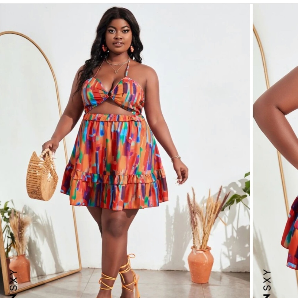 Layered Ruffle Hem Halter Dress